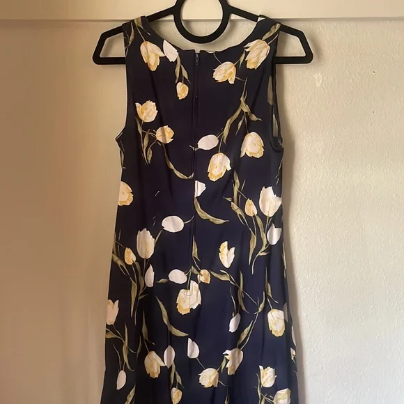 Vintage Scarlett rayon navy & yellow floral sleeveless midi dress with zip back - Picture 5 of 6